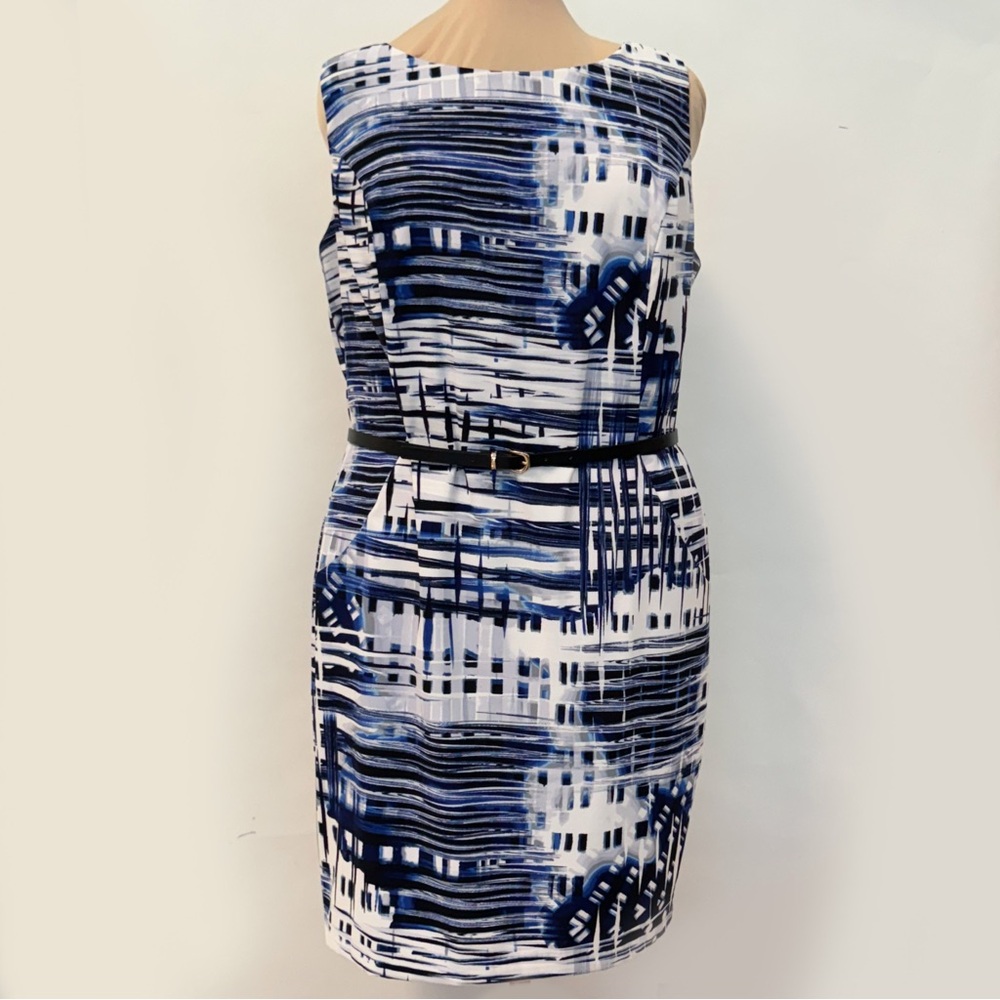 AGB Navy and White Abstract Midi Dress